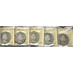 1965 $1 Type V ICCS MS63.  Lot of 5 coins.