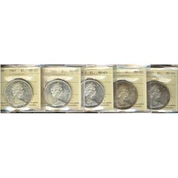 1965 $1 Type V ICCS MS63.  Lot of 5 coins.