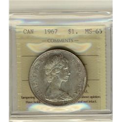1967 $1 ICCS MS65.  Scattered golden tones.