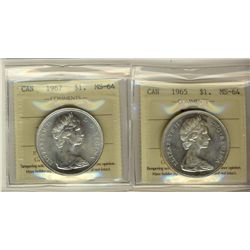 1965 Type V & 1967 $1 ICCS MS64.  Lot of 2 coins.