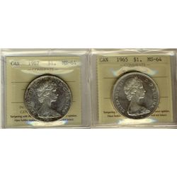 1965 Type V & 1967 $1 ICCS MS64.  Lot of 2 coins.