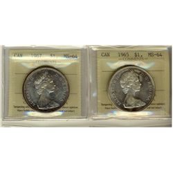 1965 Type V & 1967 $1 ICCS MS64.  Lot of 2 coins.
