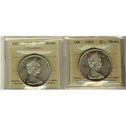1965 Type V & 1967 $1 ICCS MS64.  Lot of 2 coins.