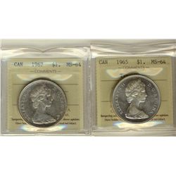 1965 Type V & 1967 $1 ICCS MS64.  Lot of 2 coins.