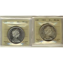 1965 Type V & 1967 $1 ICCS MS64.  Lot of 2 coins.