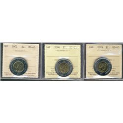 2005 $2, 2006 & 2009 ICCS MS65.  Lot of 3 coins.