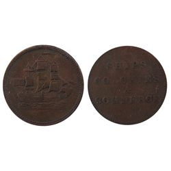 Token, PE10-11 Ships & Colonies, Round Knob with Dbl cut Guy rope.  Rarity 10.  Strong example.