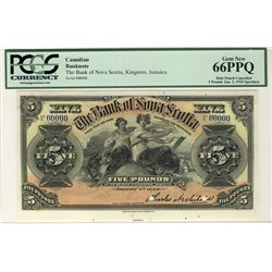 The Bank of Nova Scotia 1920 5£ Kingston, Jamaica CH-550-38-02-08S. PCGS Gem UNC66PPQ.
