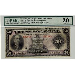 The Royal Bank of Canada 1927 $50 007618 CH-630-14-16 PMG VF20.
