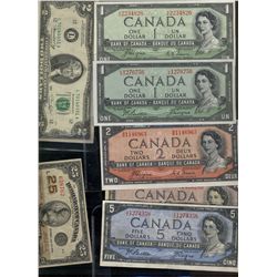 1954 $1 BC-29a, BC-29b, BC-30a, 1923 25¢ DC-24d along with 1954 Mod $1, $10 & $20.  Also includes 19