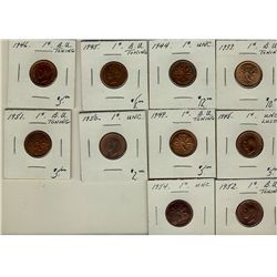 1937 1¢, 1944, 1945, 1946, 1948, 1949, 1950, 1951, 1952 & 1954.  Lot of 10 coins all UNC or better. 