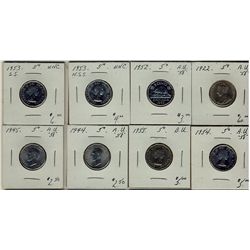 1922 5¢, 1944, 1945, 1952, 1953 NSS, 1953 SS, 1954 & 1955.  Lot of 8 coins all AU58 or better.  (PBA