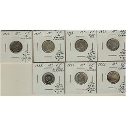 1871 10¢, 1903H, 1916, 1917, 1932, 1936 & 1938.  Lot of 7 coins all VF or better with problems.  (PB