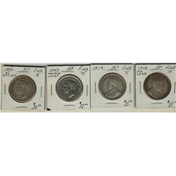 1910 50¢ EL, 1919, 1947ML & 1950 No Des.  Lot of 4 coins all Fine+.  (PBA)