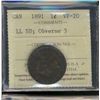 Image 1 : 1891 1¢ LL SD Obv 3 ICCS VF20.