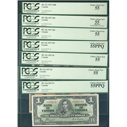 1937 $1 BC-21d, $2 BC-22c, $5 BC-23c, $10 BC-24c, $20 BC-25c, $50 BC-26b & $100 BC-27c all PCGS AU55