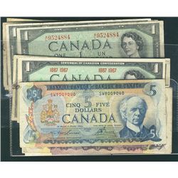 1954 $1(9), $2(2), $5(2), $10(2), 1867-1967(3), 1967 $1(2) w/ser#, 1972 $5 & 1971 $10(6). All circ n