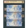 Image 1 : 2002 $5 BC-62aA #ANW0015535 UNC63, #AOB2568629 UNC60 & BC-62aA-i #HNN0040080 CH UNC64. Lot of 3 BCS 