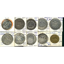World Crowns & Coinage. Includes El Salvador 1894, 1908 Peso, France 1873A, 1869BB, 1835K 5 francs,