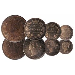 1858 Specimen Set, includes 1858 1¢ Rare coinage Upset Dies, 5¢ Sml Date, 10¢, 20¢ ICCS SP64 Plain E