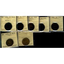 1882H 1¢ Obv2, 1887 VF20, 1892 Obv 4 VG8, 1893, 1894 F15, 1907H & 1917 EF. Lot of 7 coins all ICCS g
