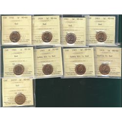 1958 1¢, 1959, 1964, 1965 Sm Blt(2), 1961, 1963, 1978 Dbl 8 & 2005P all ICCS MS64RD. Lot of 9 coins.