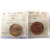 Image 1 : 1911 & 1913 1¢ ICCS MS64RD. Lot of 2 coins.