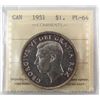 Image 1 : 1951 $1 SWL ICCS PL64. Clean surfaces with nice reflective surfaces. Scarce variety in PL condition.