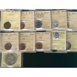 1923 1¢ EF40, 1945 1¢, 1951 5¢, 1952 10¢ all MS63, 1946 1¢, 1947, 1950, 1952, 1952 10¢, 1959 25¢ HC