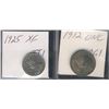 Image 1 : 1925 5¢ VF & 1912 25¢ EF. Lot of 2 coins.