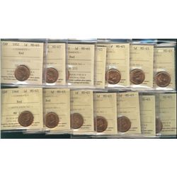 1952(3) 1¢, 1962, 1963, 1966, 1967, 1968, 1969, 1971, 1972(2)& 1977 all ICCS MS65. Lot of 14 coins.
