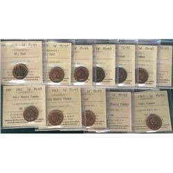 1954 1¢ SF, 1955 SF, 1956, 1957, 1958, 1959, 1960, 1961, 1963, 1964, 1965 SmBds Blt & 1967 all PL65.