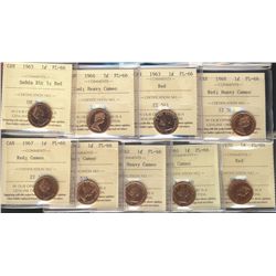 1961 1¢, 1962(2), 1963, 1965, 1966, 1967, 1968 & 1970 ICCS PL66RD. Lot of 9 coins with mix of Cameo
