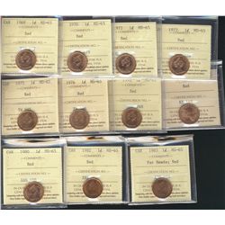 1968 1¢, 1970, 1972, 1973, 1975, 1976, 1978, 1979, 1980, 1982 & 1983 Far Bds all ICCS MS65RD. Lot of