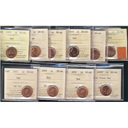 1979 1¢, 2000, 2001, 2002P, 2005(3), 2005P First Day, 2006 & 2009 Magn ICCS MS66RD. Lot of 10 coins.