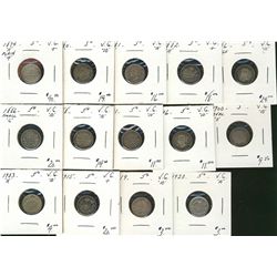 1874H Pl4 5¢, 1880H, 1881H, 1882H, 1886 Lg, 1886 Sm, 1888, 1891, 1896, 1900 Ov, 1903H, 1915, 1919 & 