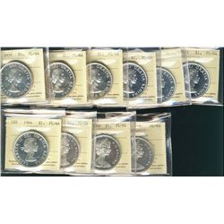 1959 $1, 1960, 1960, 1962, 1964 Missing Dot(2), 1964 & 1966(3) ICCS PL64.. Lot of 10 coins with some