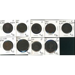 NS-8A1, 10B1, 11, 13A1, 14A5, 19B2, 20B3, 21A1 & 22 all F with issues. Lot of 9 tokens. (PBBC)