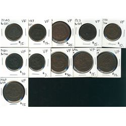 PC-1A3, 1B3, 2B, 3, 5B1, 5C1, 5D, 6A2, 6B2, 6C1 & PC-6D all VF. Lot of 11 tokens. (PBBC).