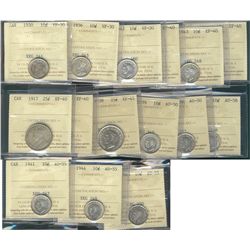 1930 10¢, 1936, 1942 ICCS VF30, 1931, 1943, 1951 EF40, 1939, 1947 AU50, 1941, 1944, 1945 AU55 & 1940