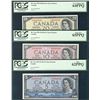 Image 1 : Low Serial Number Set, 1954 DF Coyne Towers $5 UNC62, $10 Gem UNC65 & $20 CH UNC64. Lot of 3 notes S