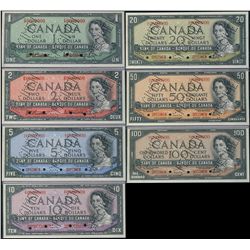 Specimen Set, 1954 Modified Set. Lot of 7 notes #1028, BC-37S, 38S, 39S, 40S, 41S, 42S & 43S. Crisp 