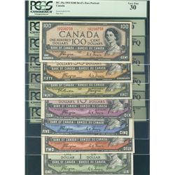 1954 $1 BC-29a EF45, $2 BC-30a, $5 BC-31a, $10 BC-32a, $20 BC-33b, $50 BC-34a & $100 BC-35a all VF30