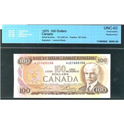 1975 $100 BC-52aA #*JC1435104 CCCS UNC62. Scarce replacement and seldom offered.