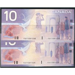 2000 $10 BC-63a #FDY1081208/209 Crisp UNC. Lot of 2 notes.