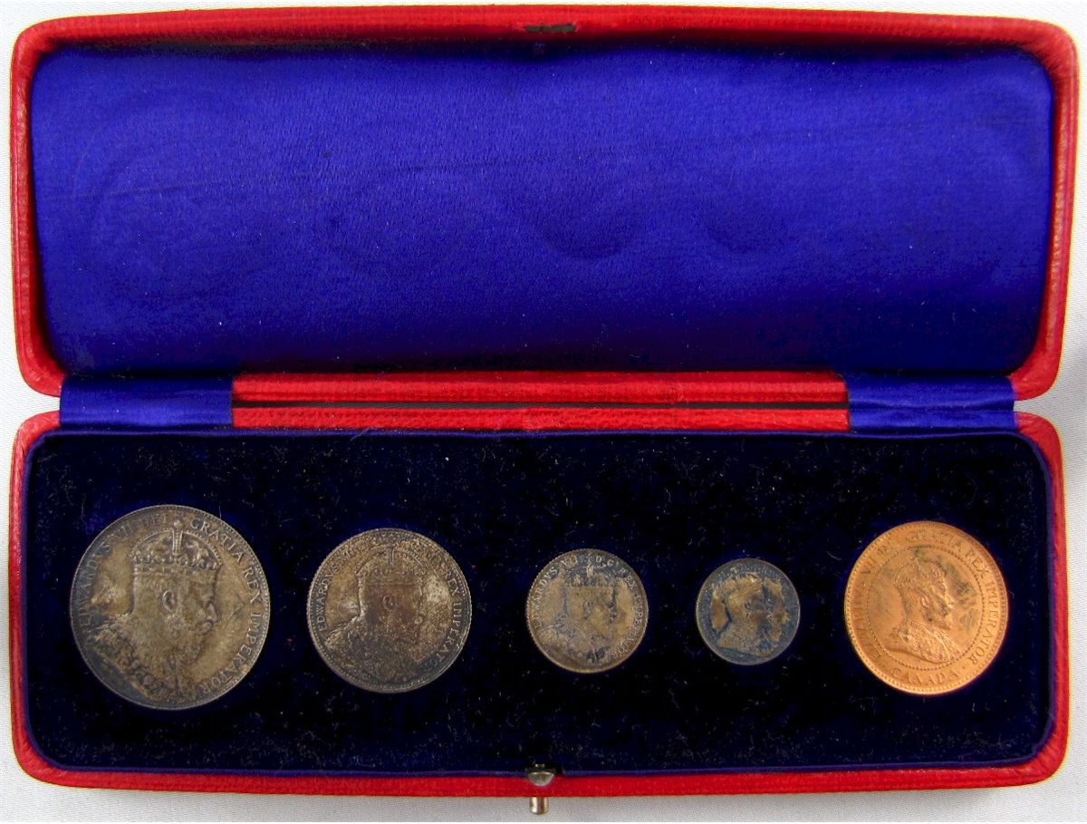 1908 Coin Set 1908 Specimen Set complete in Original Red Case. Nicely toned silver ...