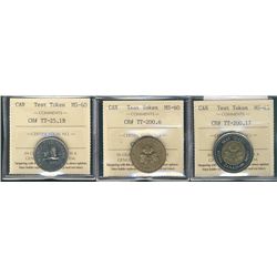 Test Token CH# TT-25.1B, TT-200.6 both MS60 & TT-200,17 MS63 . Lot of 3 ICCS coins.