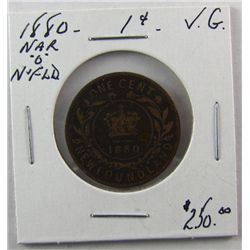 Nfld 1880 1¢ Nar 0 VG8. (PBA).