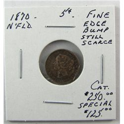 Nfld 1870 5¢ Fine. Designated with edge bump. (PBA).