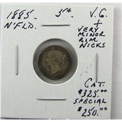 Nfld 1885 5¢ VG+ with minor rim marks. (PBA).